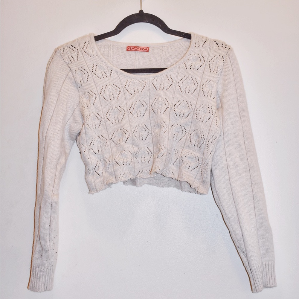 Hand Cropped Beige Warm Cozy Sweater